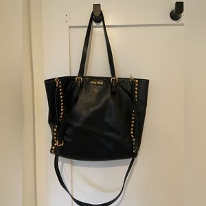Mui Miu Black Soft Leather Tote Purse